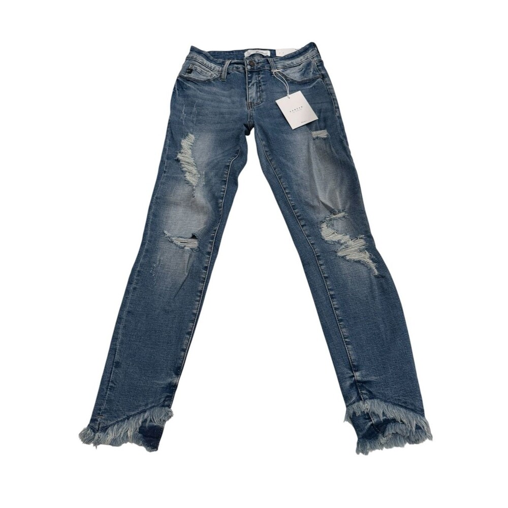 NWT KanCan Mid Rise Ankle Skinny Distressed Jeans Blue Sz 5/26